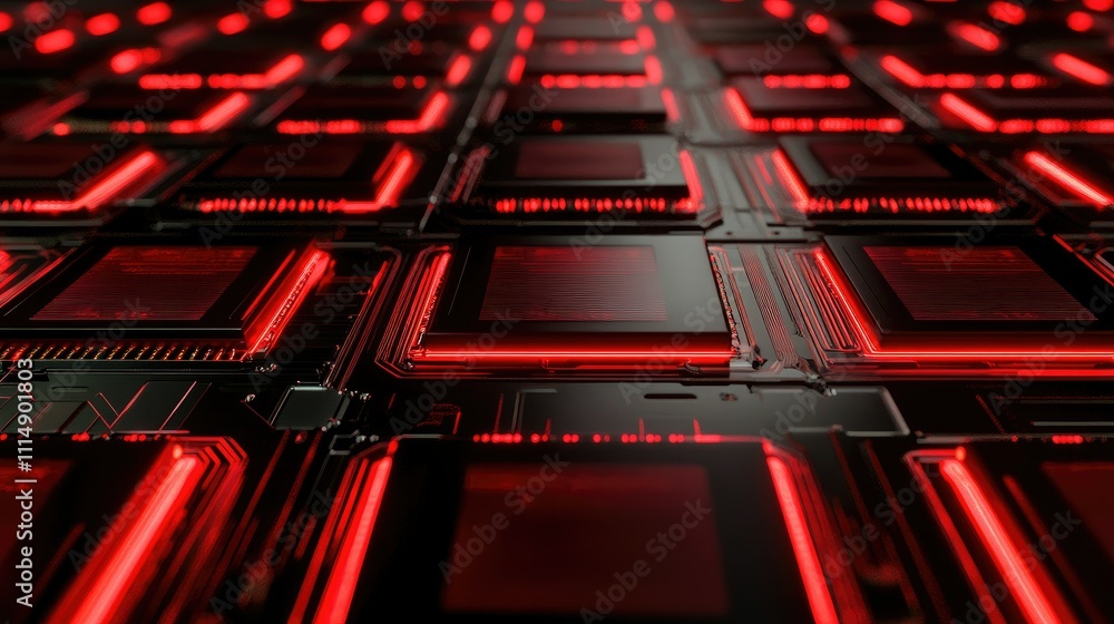 Aufkleber A detailed view of a circuit board with red glowing lines, creating an intricate and modern digital network.