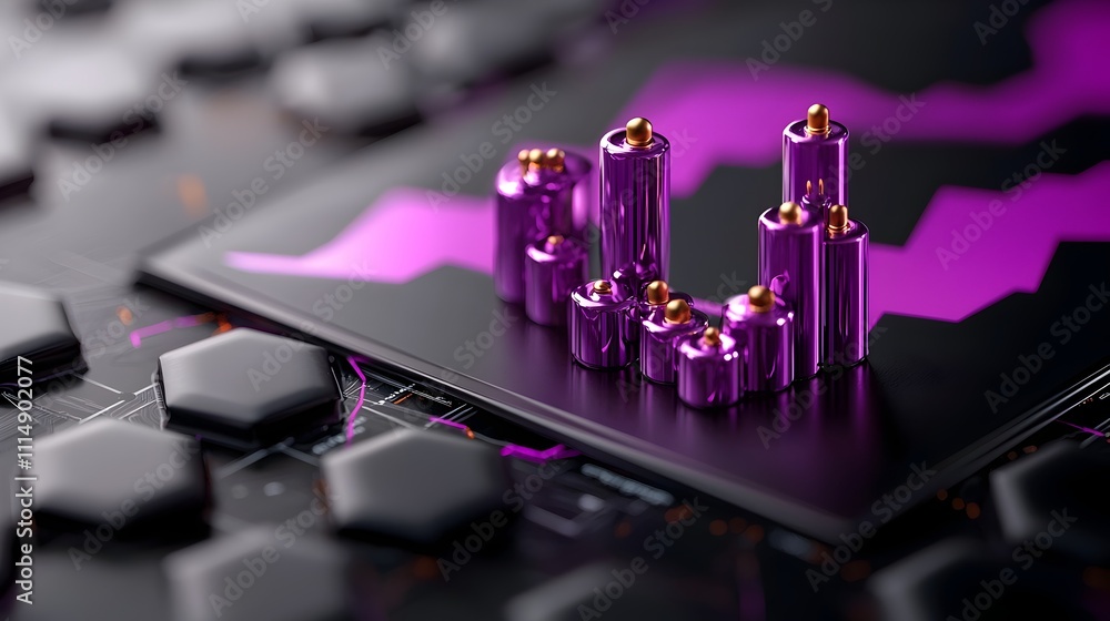 Poster trendy purple financial chart graph on moody dark backdrop with empty negative space 3d rendering wi