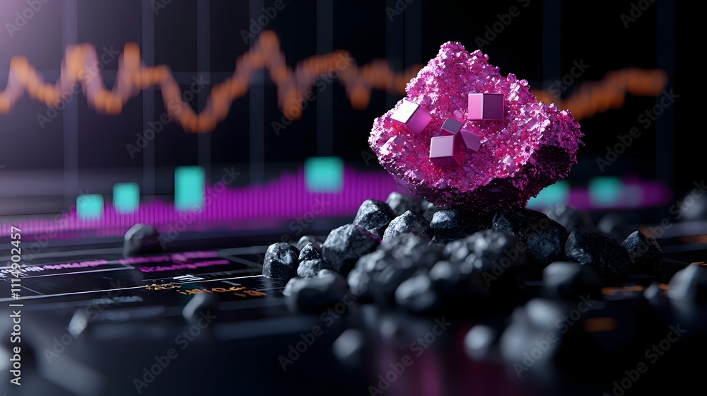 Poster stunning purple 3d chart graph with intricate data visualizations sophisticated financial analysis a
