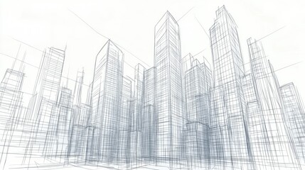 A hand-drawn sketch featuring a detailed modern city skyline, with towering skyscrapers and intricate lines that capture the essence of urban architecture.