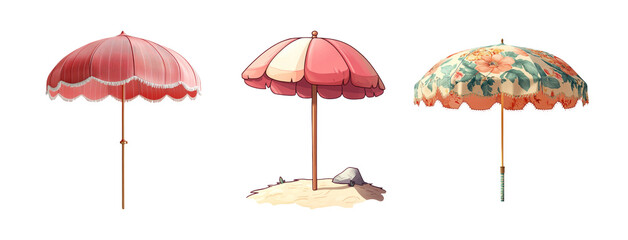Obraz premium Vintage Beach Umbrellas on Transparent Background