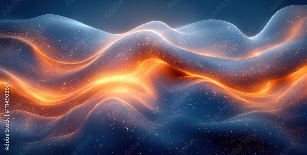 Poster abstract flowing waves illuminated by golden and blue light capture motion and depth