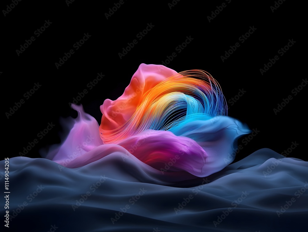 Poster surging tendrils of iridescent light coiling and pulsing on a shadowed canvas a hypnotic display of 