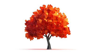 A stylized, geometric tree with vibrant orange foliage on a white background.