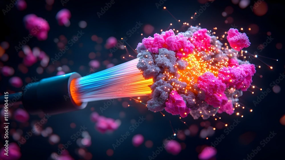 Poster captivating illuminated fiber optic cables creating a dazzling display glowing and pulsing with ethe