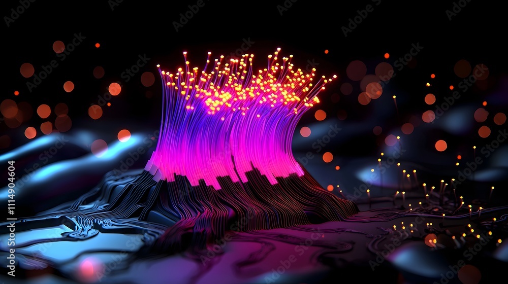 Poster captivating fiber optic cables creating a dazzling glowing and pulsing display of ethereal energy ag