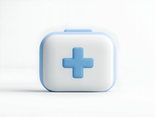 Fototapeta premium A compact, modern first aid kit with a blue cross symbol set against a light background, symbolizing health and safety.