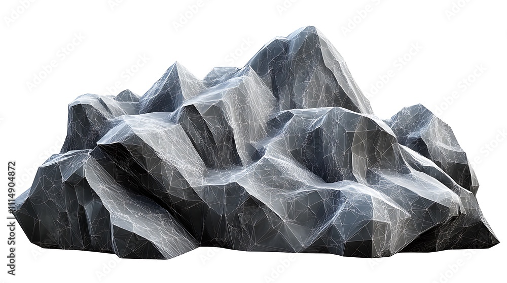 Poster a stylized depiction of a mountain range with sharp geometric features.