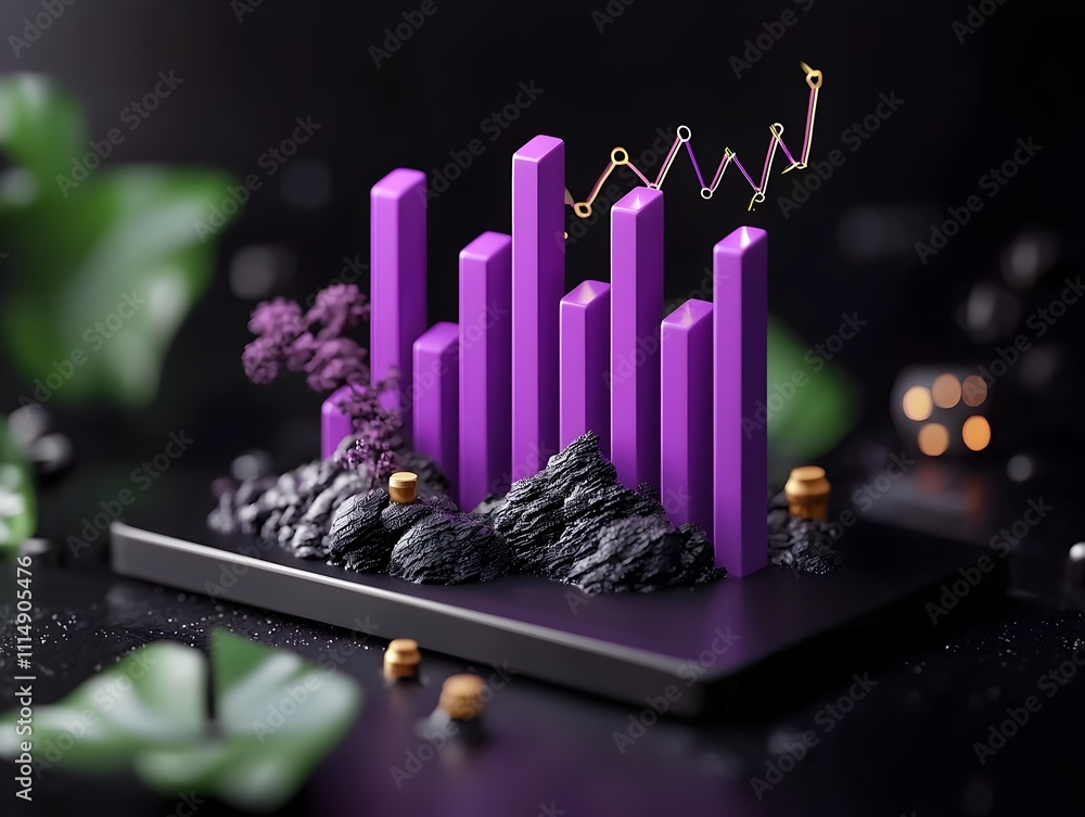 Poster futuristic surging purple bar graph on minimalist black backdrop sophisticated data analytics displa