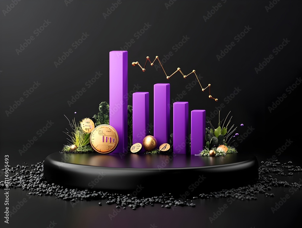 Poster futuristic purple bar graph surging on minimalist black backdrop sophisticated data analytics displa