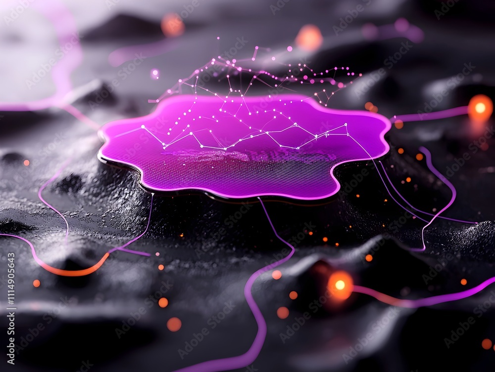 Poster futuristic purple business graph chart with dynamic infographic and glowing wireframe abstract data 