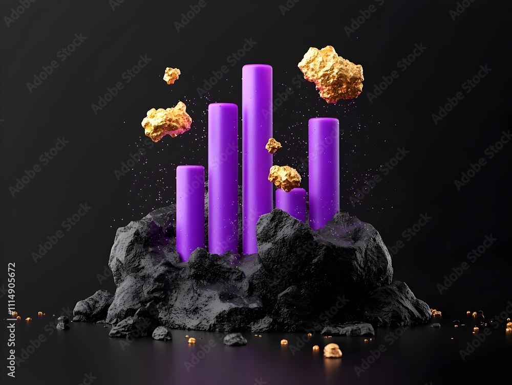 Poster futuristic surging purple bar graph on minimalist black backdrop for sophisticated data analytics di