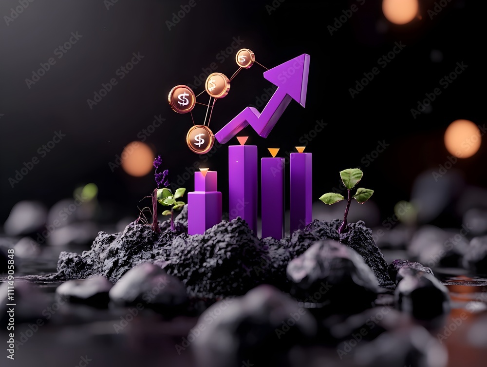 Aufkleber futuristic visualized purple infographic chart rising from a dark backdrop showcasing financial grow