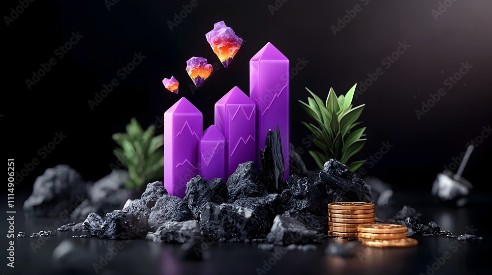 Poster dramatic and powerful moody 3d graph chart data visualization depicting financial success progress a