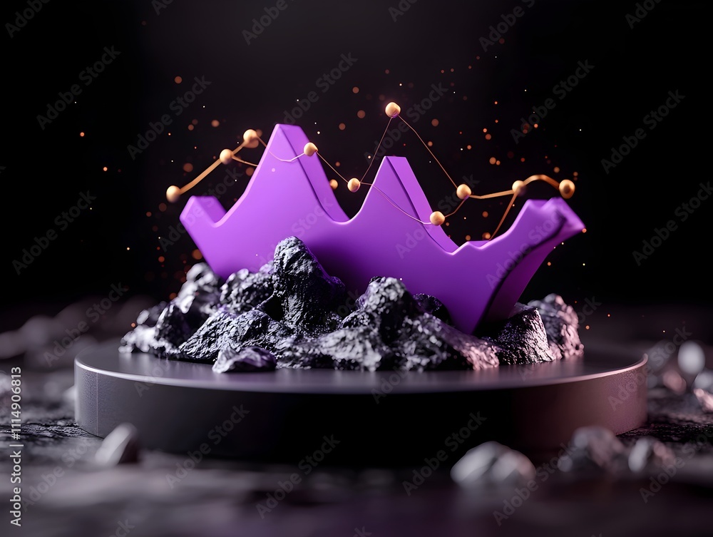 Poster intricate and pulsing purple 3d growth chart rising against shadowy backdrop showcasing sleek mock u