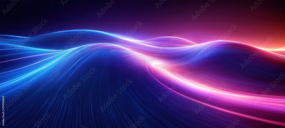 Poster neon flowing lines in a futuristic landscape with soft gradients and dynamic lighting