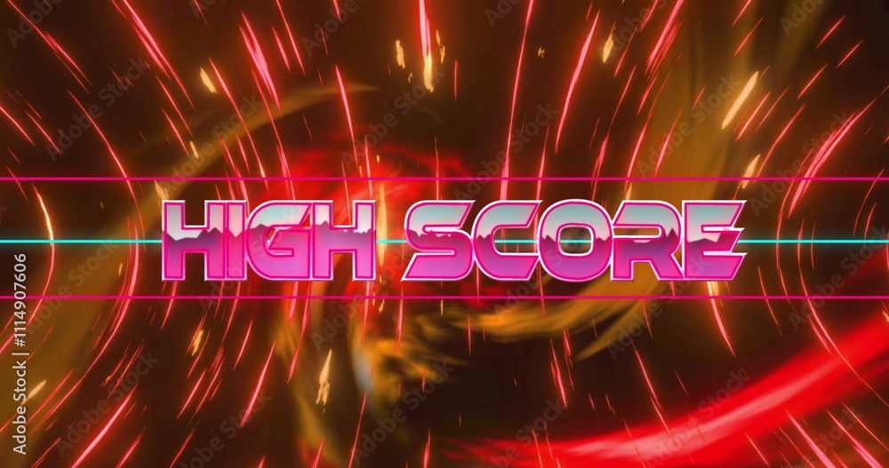 Poster image of high score text over neon pattern background