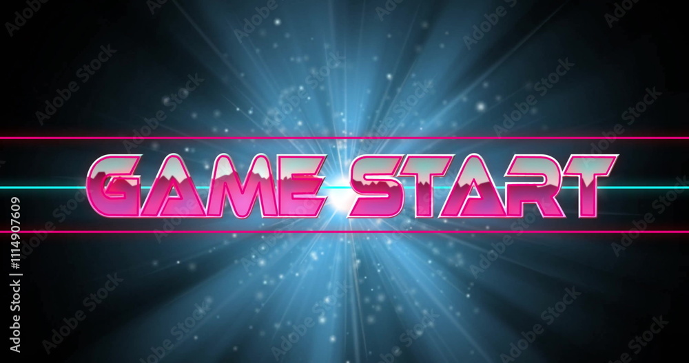Poster image of game start text over neon pattern background