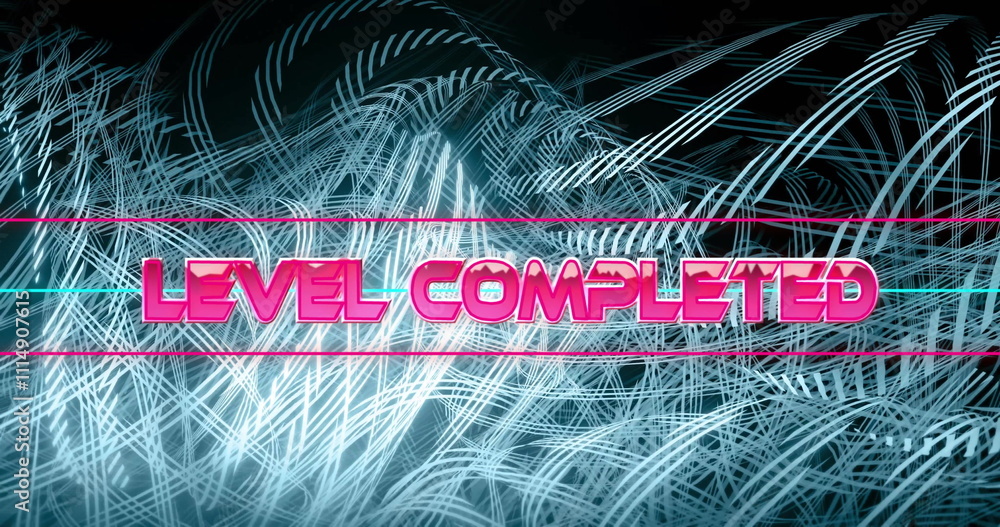 Aufkleber image of level completed text over neon pattern background