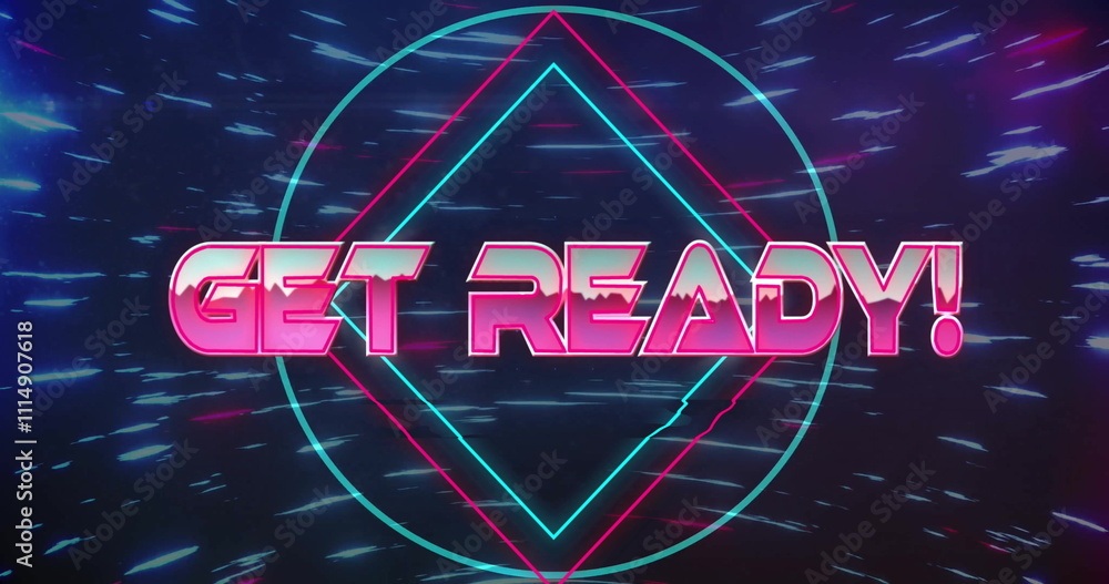 Poster image of get ready text over neon pattern background
