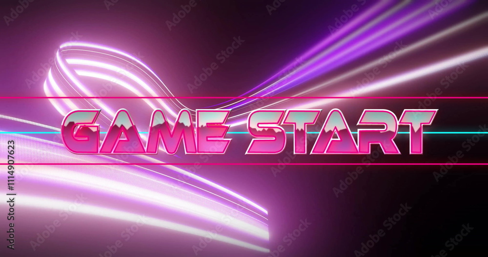 Poster image of game start text over neon pattern background