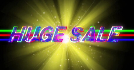 Image of huge sale text over neon pattern background