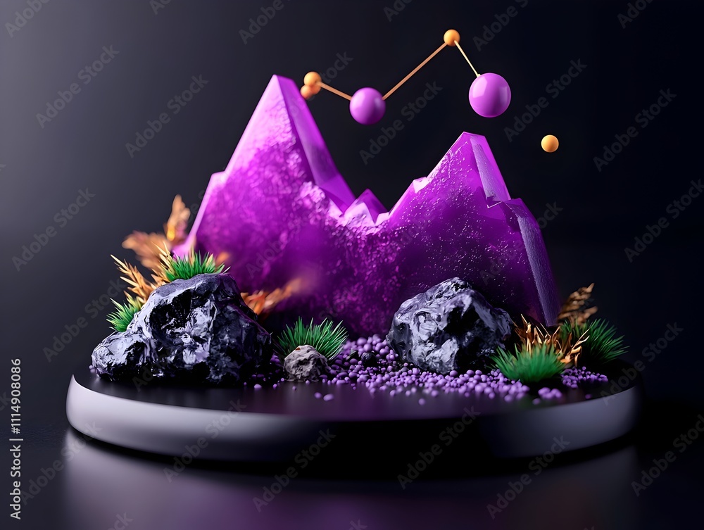 Poster elegant and detailed purple infographic chart with 3d render and textures for visualizing financial 