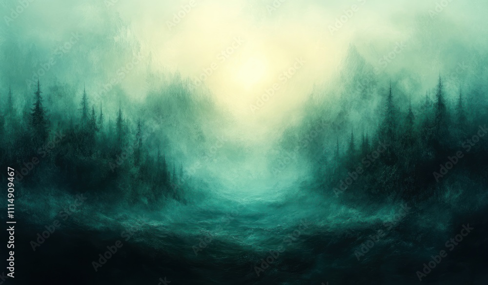 Poster abstract gradient background with green to turquoise transition and soft illumination for web design