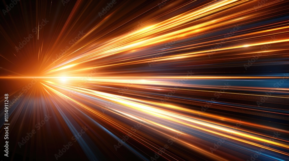 Poster a dynamic display of light streaks radiating from a central point, illustrating speed and energy in 
