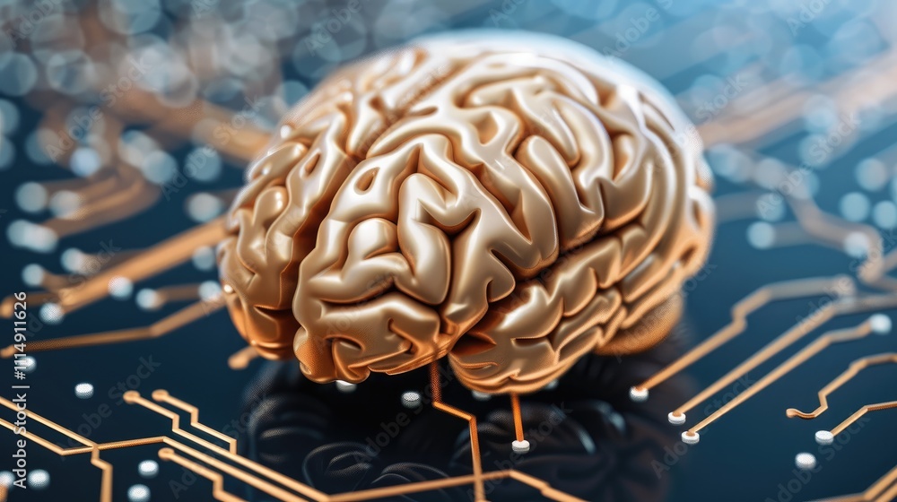 Poster a futuristic brain sits atop a circuit board, symbolizing the intersection of neuroscience and techn