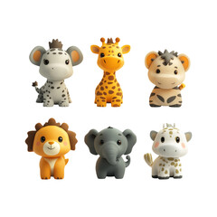 Naklejka premium Cute Animal Figurines on Transparent Background