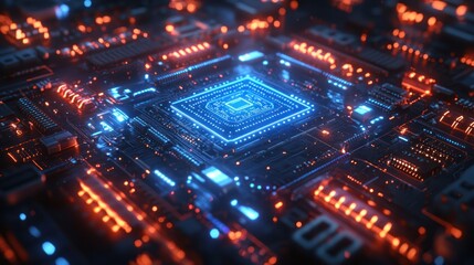 Obraz premium Futuristic AI Microchip Circuit Board with Neon Lights