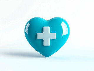 Obraz premium A shiny blue heart with a white medical cross, symbolizing health and wellness.