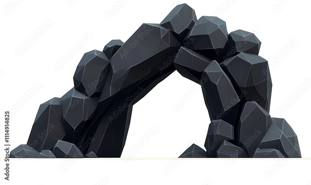 Aufkleber a stylized arch made of angular rocks, emphasizing geometric shapes and textures.