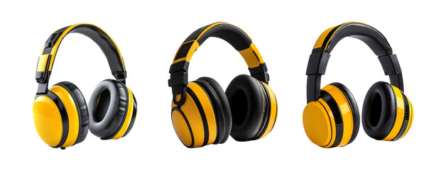 Naklejka premium Vibrant Yellow Headphones on Transparent Background