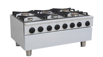 Obraz premium A modern gas cooker in a home kitchen, featuring multiple burners for efficient cooking, ideal for preparing a variety of meals in a convenient and reliable kitchen setup.