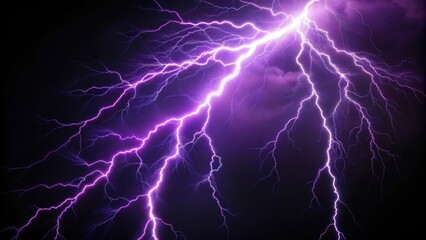 Obraz premium Purple lightning striking against a black sky background , purple, lightning, storm, weather, power, energy, dramatic