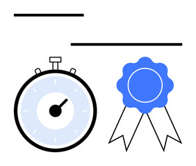 Stopwatch award ribbon lines. Ideal for recognition, performance, punctuality, competition, goals, success achievement themes Line metaphor