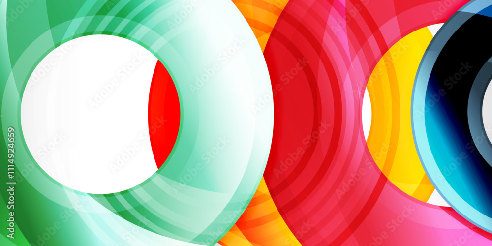 Poster bright colorful circles with light effects. abstract background