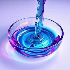 A shallow dish filled with various colored inks gently flowing into the water, water, colored liquids, colors