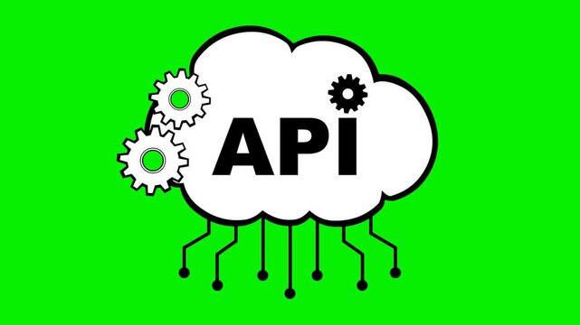 video animation black and white icon api web concept, on a green chroma key background