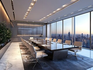 Elevated Perspectives: A Modern Boardroom with Panoramic City Views