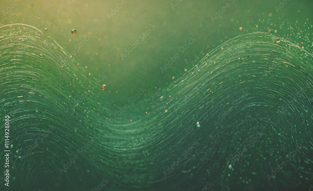 Poster Green wave with many small dots on it. The dots are scattered all over the wave. The wave is very long