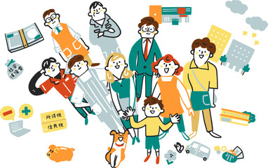 社会を支える非正規労働者とアイコン　セットのストックイラスト素材
