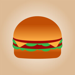 Illustration design of a burger filled with lettuce, meat and cheese, looks tempting to the tongue and fills the stomach.