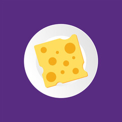 Vector image of cheese on a white plate, illustration of favorite food, nutrition for the body