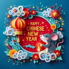 Fototapeta premium Happy Chinese New Year Mouse Celebration Festive Design