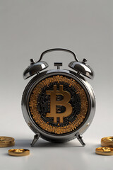 Gold Bitcoin alarm clock cryptocurrency finance, blockchain investment btc digital currency time to invest
