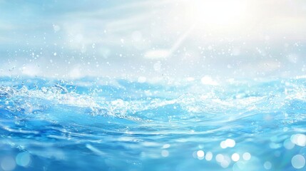 Gentle blue waves cascade across the surface, catching the sunlight and sparkling with reflections. The soothing sound of water creates a peaceful ambiance, embodying nature's beauty