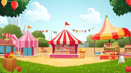 Obraz premium A vibrant and festive food festival background, featuring an array of colorful food stalls, delicious dishes, and lively decorations, capturing the excitement and joy of a food celebration.